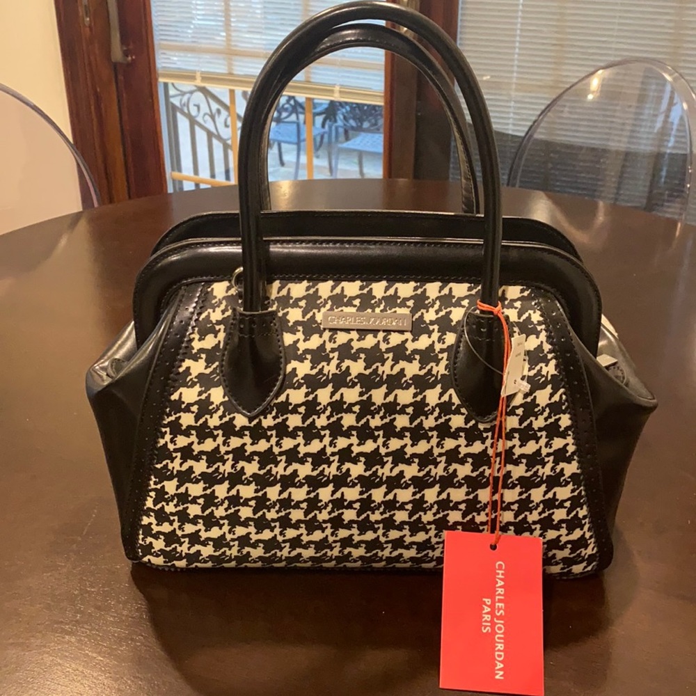Charles Jourdan Viva Houndstooth Leather Satchel